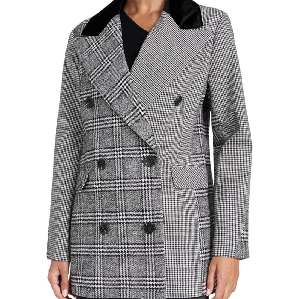 Women's Black and Gray Checkered Coat